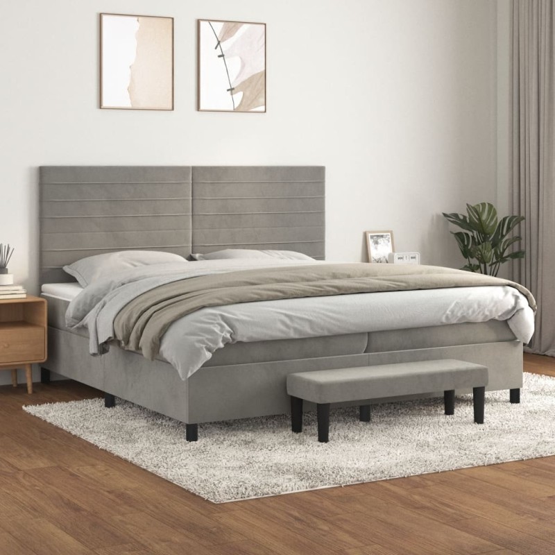 vidaXL Cama box spring con colchón terciopelo gris claro 200x200 cm vidaXL Cama box spring con colchón terciopelo gris claro 200x200 cm