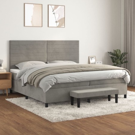 vidaXL Cama box spring con colchón terciopelo gris claro 200x200 cm