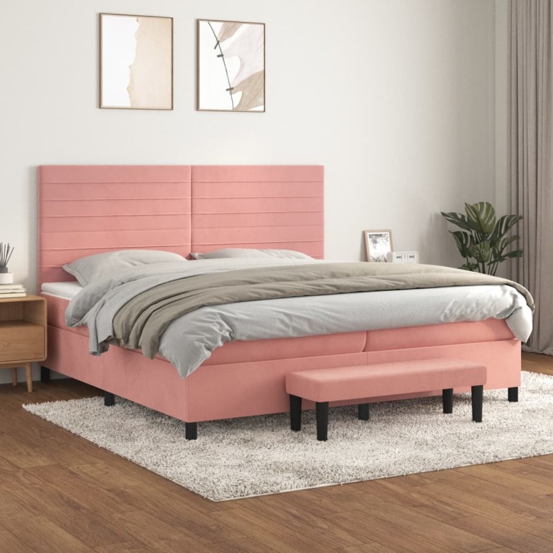 vidaXL Cama box spring con colchón terciopelo rosa 200x200 cm vidaXL Cama box spring con colchón terciopelo rosa 200x200 cm