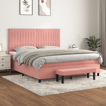 vidaXL Cama box spring con colchón terciopelo rosa 180x200 cm