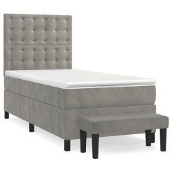vidaXL Cama box spring con colchón terciopelo gris claro 100x200 cm