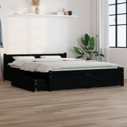 vidaXL Estructura de cama con cajones negro 160x200 cm