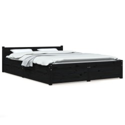 vidaXL Estructura de cama con cajones negro 160x200 cm