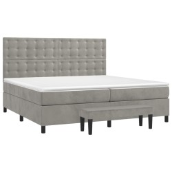 vidaXL Cama box spring con colchón terciopelo gris claro 200x200 cm