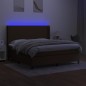 vidaXL Cama box spring colchón luces LED tela marrón oscuro 180x200cm