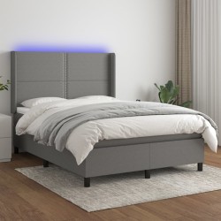 vidaXL Cama box spring colchón y luces LED tela gris oscuro 140x190 cm