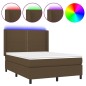 vidaXL Cama box spring colchón luces LED tela marrón oscuro 140x190 cm vidaXL Cama box spring colchón luces LED tela marrón oscuro 140x190 cm