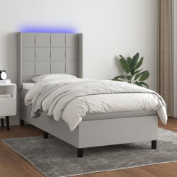 vidaXL Cama box spring colchón y luces LED tela gris claro 90x200 cm