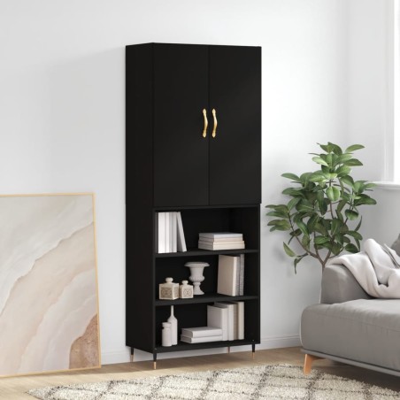 vidaXL Aparador alto madera contrachapada negro 69,5x34x180 cm