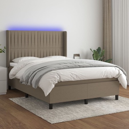 vidaXL Cama box spring colchón y luces LED tela gris taupe 140x190 cm
