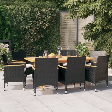 vidaXL Juego de comedor de jardín 9 piezas con cojines negro