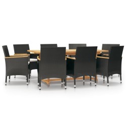 vidaXL Juego de comedor de jardín 9 piezas con cojines negro