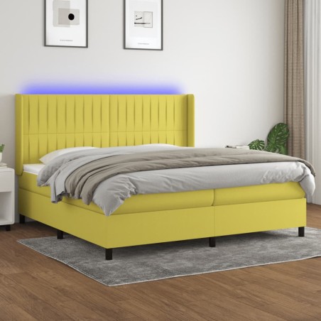 vidaXL Cama box spring colchón y luces LED tela verde 200x200 cm