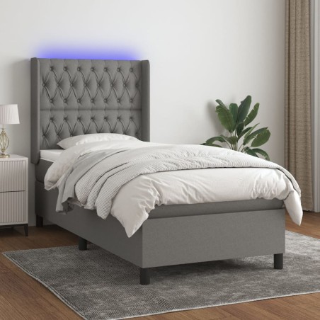 vidaXL Cama box spring colchón y luces LED tela gris oscuro 100x200 cm
