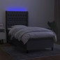 vidaXL Cama box spring colchón y luces LED tela gris oscuro 100x200 cm vidaXL Cama box spring colchón y luces LED tela gris oscuro 100x200 cm