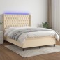 vidaXL Cama box spring colchón y luces LED tela crema 140x200 cm vidaXL Cama box spring colchón y luces LED tela crema 140x200 cm