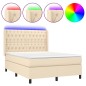 vidaXL Cama box spring colchón y luces LED tela crema 140x200 cm vidaXL Cama box spring colchón y luces LED tela crema 140x200 cm