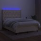 vidaXL Cama box spring colchón y luces LED tela crema 140x200 cm vidaXL Cama box spring colchón y luces LED tela crema 140x200 cm