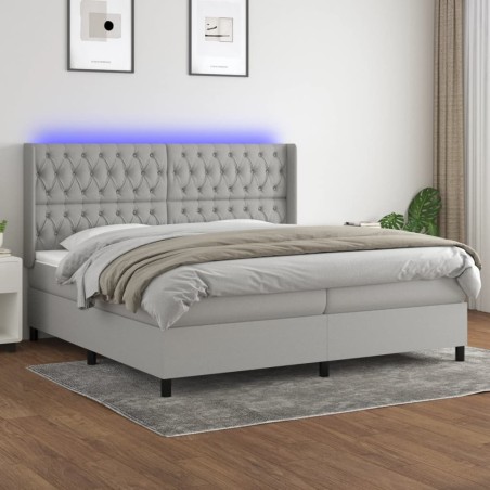 vidaXL Cama box spring con colchón tela y LED gris claro 200x200 cm