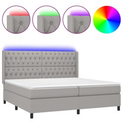 vidaXL Cama box spring con colchón tela y LED gris claro 200x200 cm