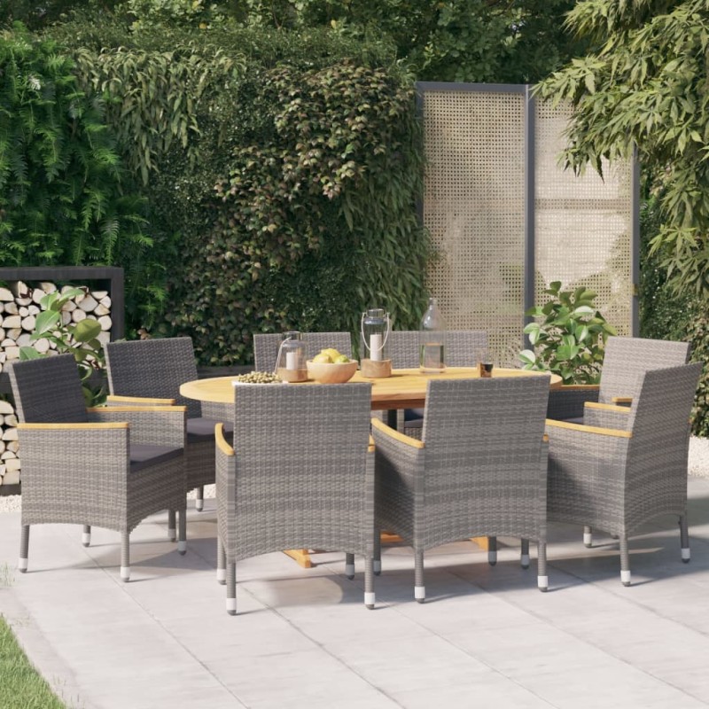 vidaXL Juego de comedor de jardín 9 piezas con cojines gris vidaXL Juego de comedor de jardín 9 piezas con cojines gris