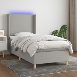 vidaXL Cama box spring colchón y luces LED tela gris claro 100x200 cm