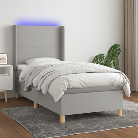 vidaXL Cama box spring colchón y luces LED tela gris claro 100x200 cm