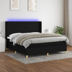 vidaXL Cama box spring colchón y luces LED tela negro 180x200 cm