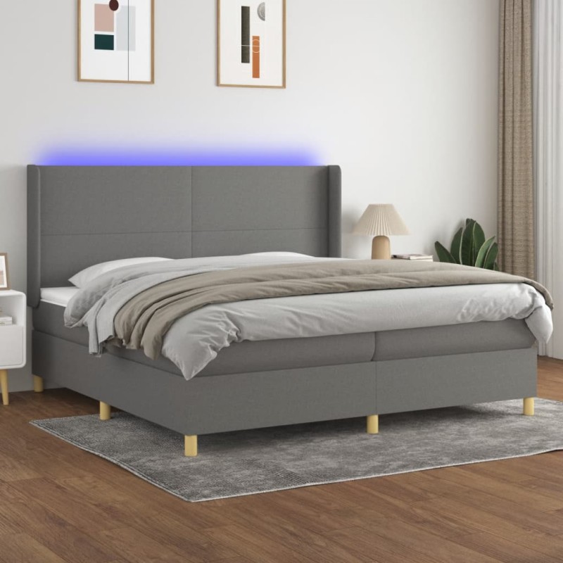 vidaXL Cama box spring colchón y luces LED tela gris claro 200x200 cm vidaXL Cama box spring colchón y luces LED tela gris claro 200x200 cm
