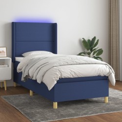 vidaXL Cama box spring colchón y luces LED tela azul 90x190 cm