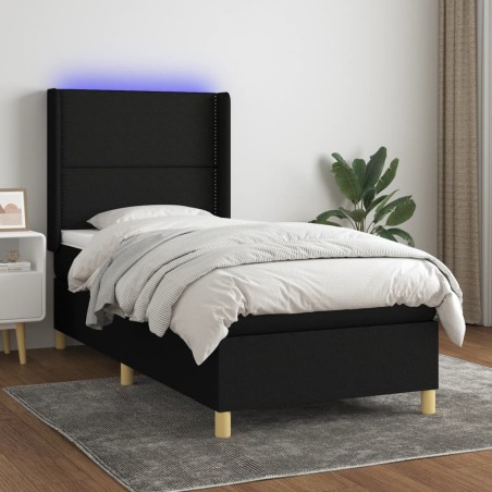 vidaXL Cama box spring colchón y luces LED tela negro 100x200 cm
