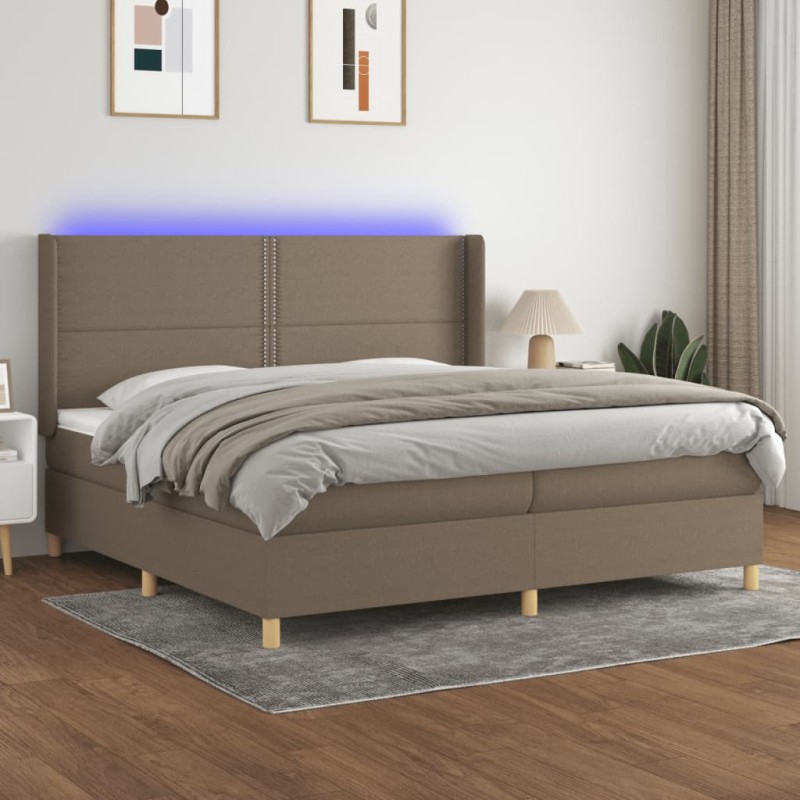 vidaXL Cama box spring colchón y luces LED tela gris taupe 200x200 cm vidaXL Cama box spring colchón y luces LED tela gris taupe 200x200 cm