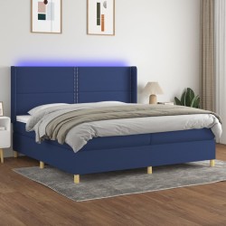 vidaXL Cama box spring colchón y luces LED tela azul 200x200 cm