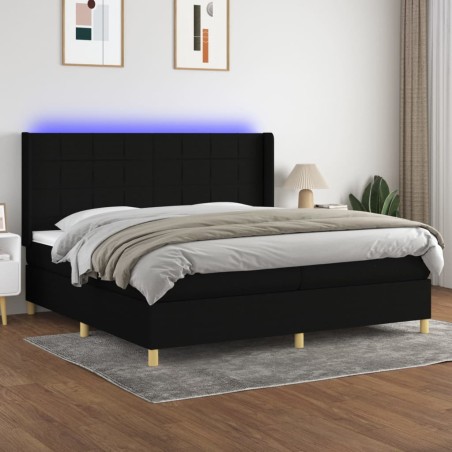 vidaXL Cama box spring colchón y luces LED tela negro 200x200 cm