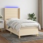 vidaXL Cama box spring colchón y luces LED tela color crema 90x190 cm vidaXL Cama box spring colchón y luces LED tela color crema 90x190 cm
