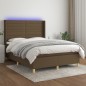 vidaXL Cama box spring colchón luces LED tela marrón oscuro 140x200cm