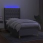 vidaXL Cama box spring colchón y luces LED tela gris claro 90x190 cm vidaXL Cama box spring colchón y luces LED tela gris claro 90x190 cm