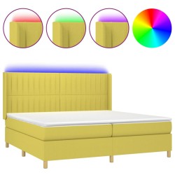 vidaXL Cama box spring colchón y luces LED tela verde 200x200 cm