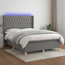 vidaXL Cama box spring colchón y luces LED tela gris oscuro 140x200 cm