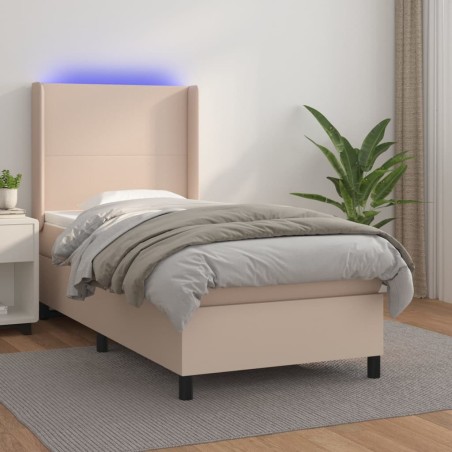vidaXL Cama box spring colchón LED cuero sintético capuchino 80x200 cm
