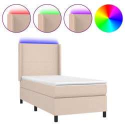vidaXL Cama box spring colchón LED cuero sintético capuchino 80x200 cm