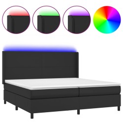 vidaXL Cama box spring colchón y LED cuero sintético negro 200x200 cm