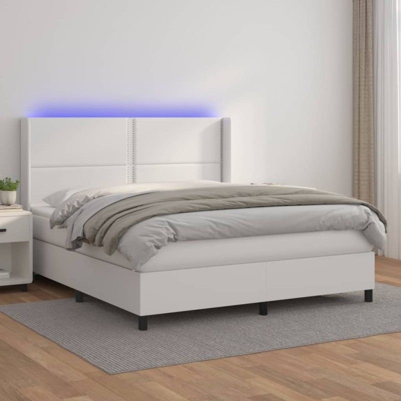vidaXL Cama box spring colchón y LED cuero sintético blanco 180x200 cm vidaXL Cama box spring colchón y LED cuero sintético blanco 180x200 cm
