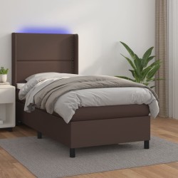 vidaXL Cama box spring y colchón LED cuero sintético marrón 90x200 cm
