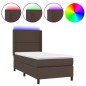 vidaXL Cama box spring y colchón LED cuero sintético marrón 90x200 cm