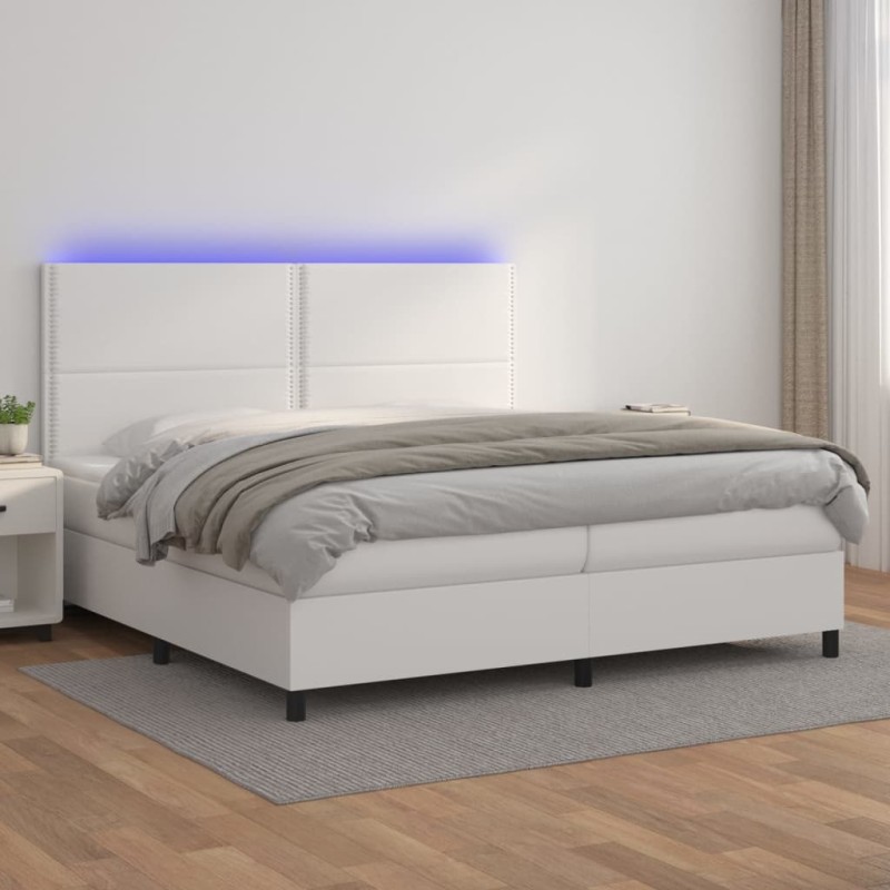 vidaXL Cama box spring colchón y LED cuero sintético blanco 200x200 cm vidaXL Cama box spring colchón y LED cuero sintético blanco 200x200 cm