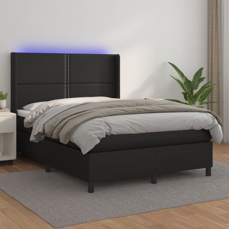 vidaXL Cama box spring colchón y LED cuero sintético negro 140x200 cm vidaXL Cama box spring colchón y LED cuero sintético negro 140x200 cm