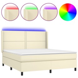 vidaXL Cama box spring colchón y LED cuero sintético crema 160x200 cm
