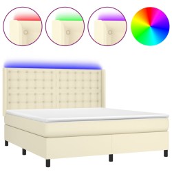 vidaXL Cama box spring colchón y LED cuero sintético crema 180x200 cm