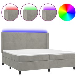 vidaXL Cama box spring colchón y LED terciopelo gris claro 200x200 cm